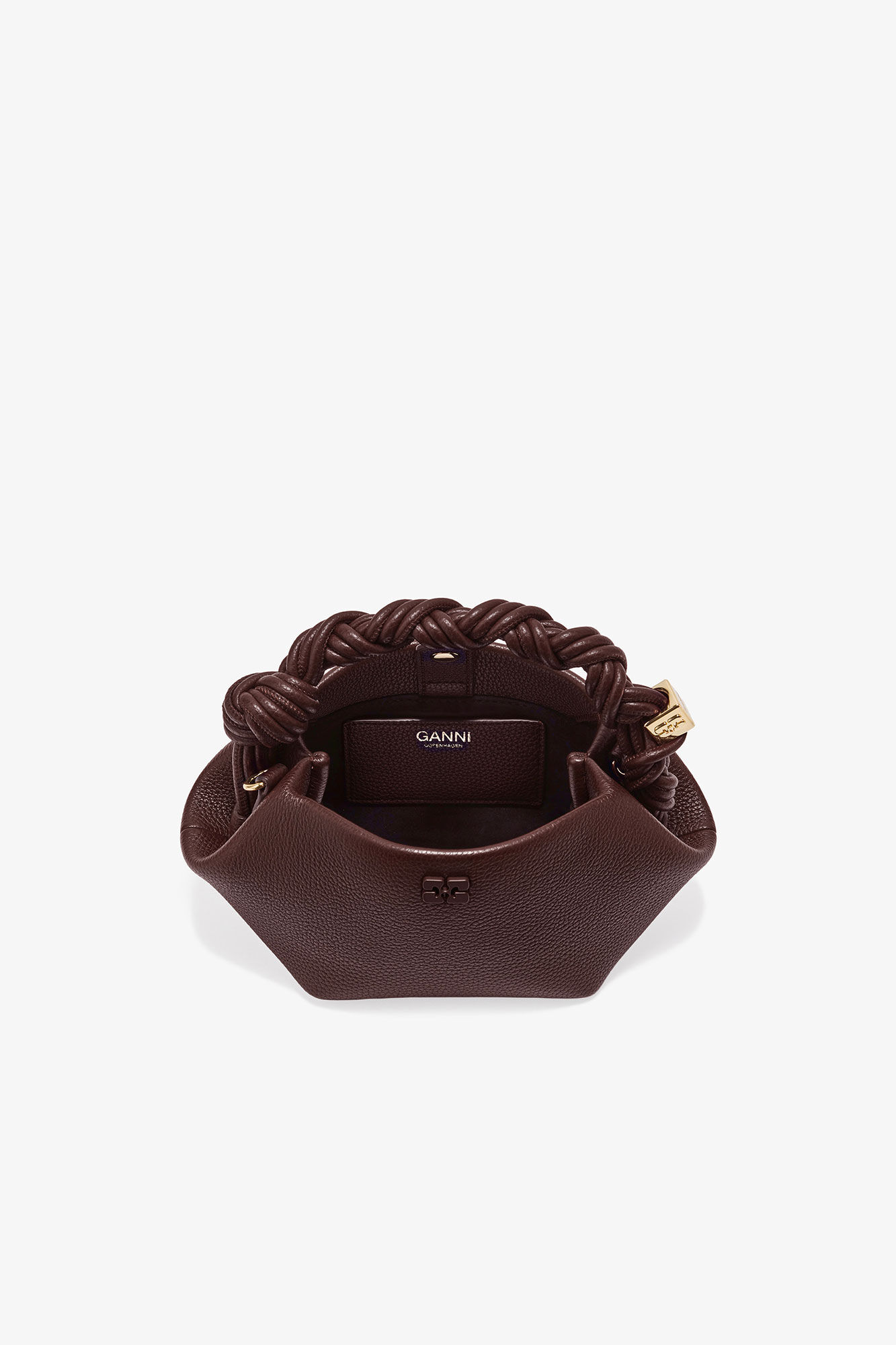 Brown Grained Mini GANNI Bou Bag, Polyurethane, in colour Chicory Coffee - 3 - GANNI