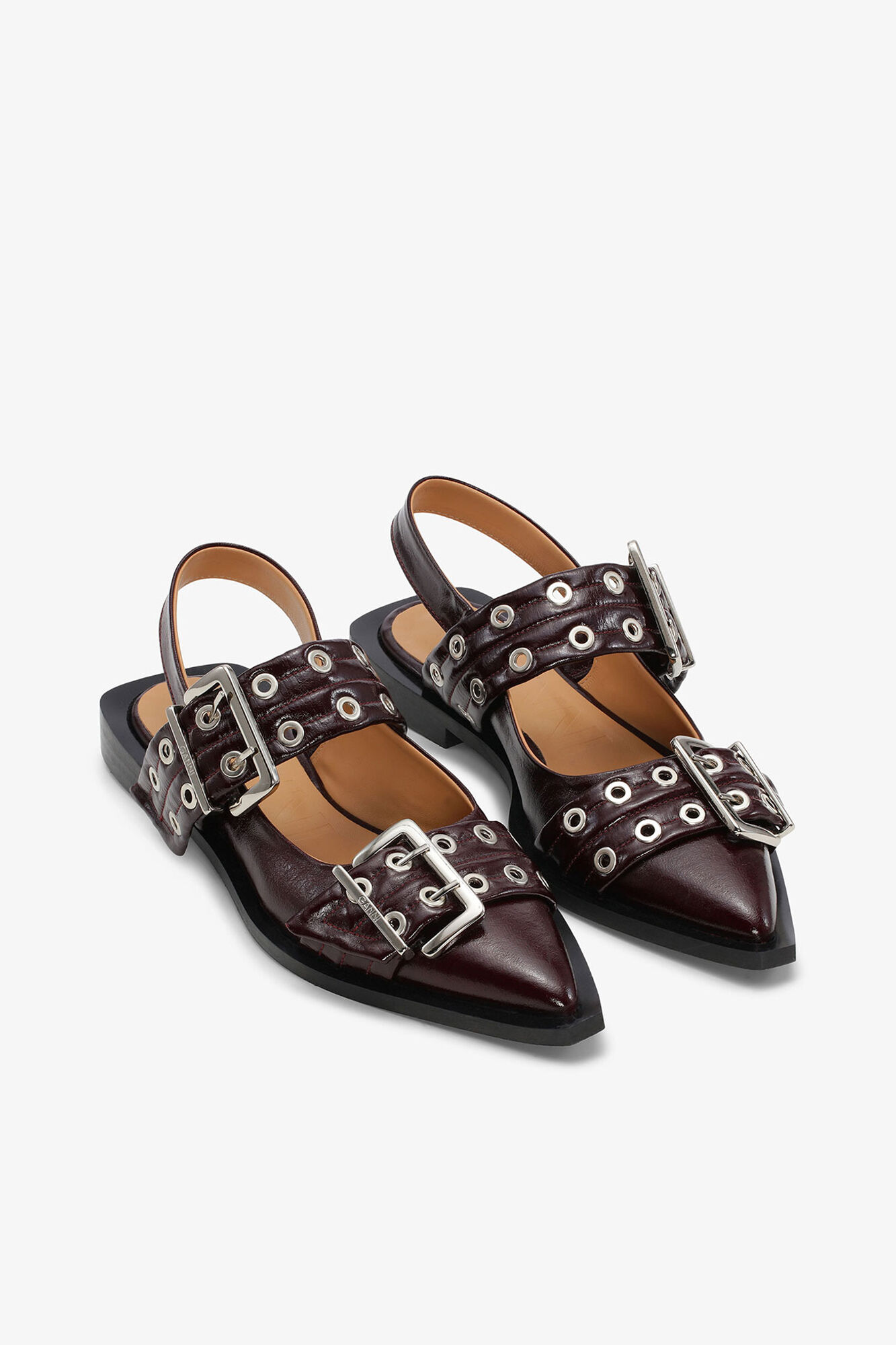 Feminine ballerinaer med sp&aelig;nde i bordeaux, Recycled Polyester, in colour Burgundy - 2 - GANNI