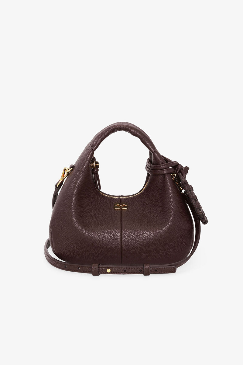 Brown Mini Hobo Bag, Polyurethane, in colour Chicory Coffee - 7 - GANNI
