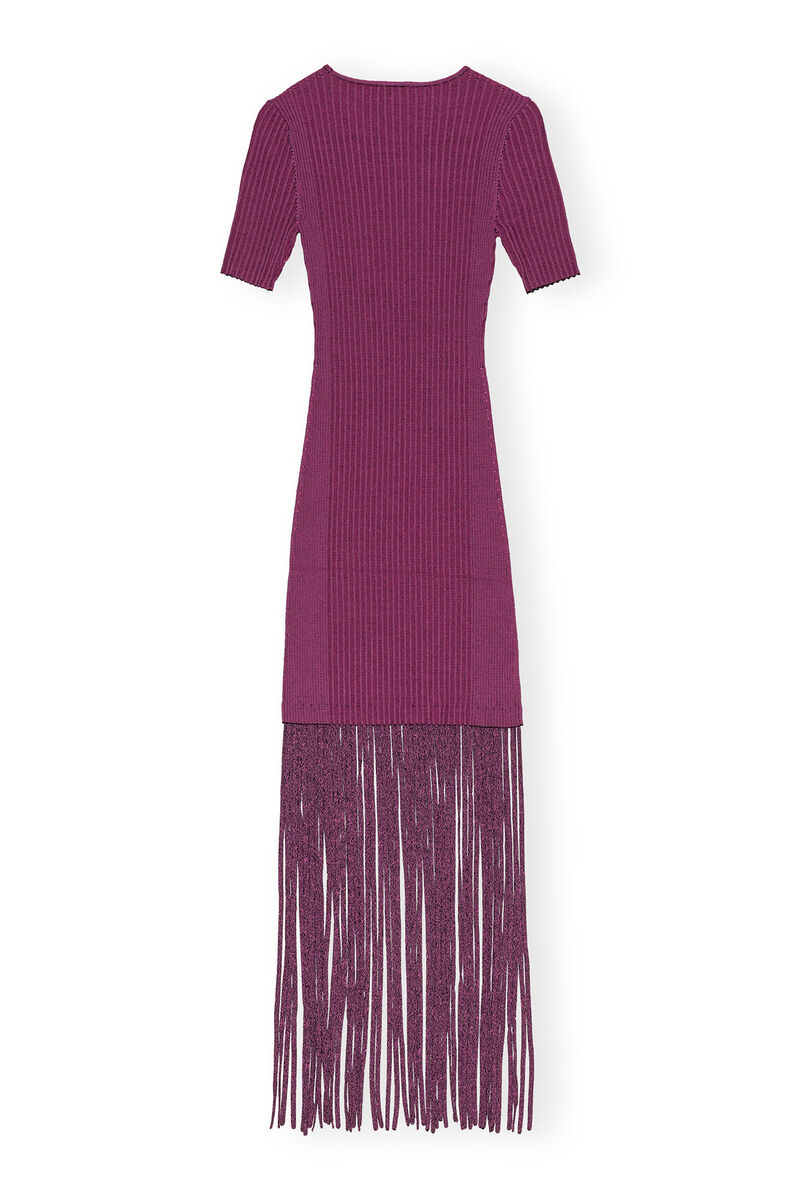 Purple Melange Knit Fringe Short Sleeve Mini Dress, Elastane, in colour Fiji Flower - 2 - GANNI
