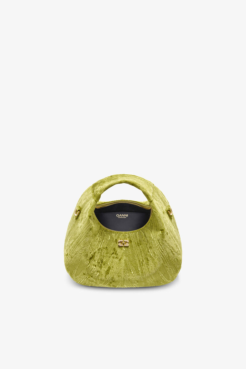 Velvet Moire Mini Hobo Bag, Recycled Polyester, in colour Spinach Green - 3 - GANNI