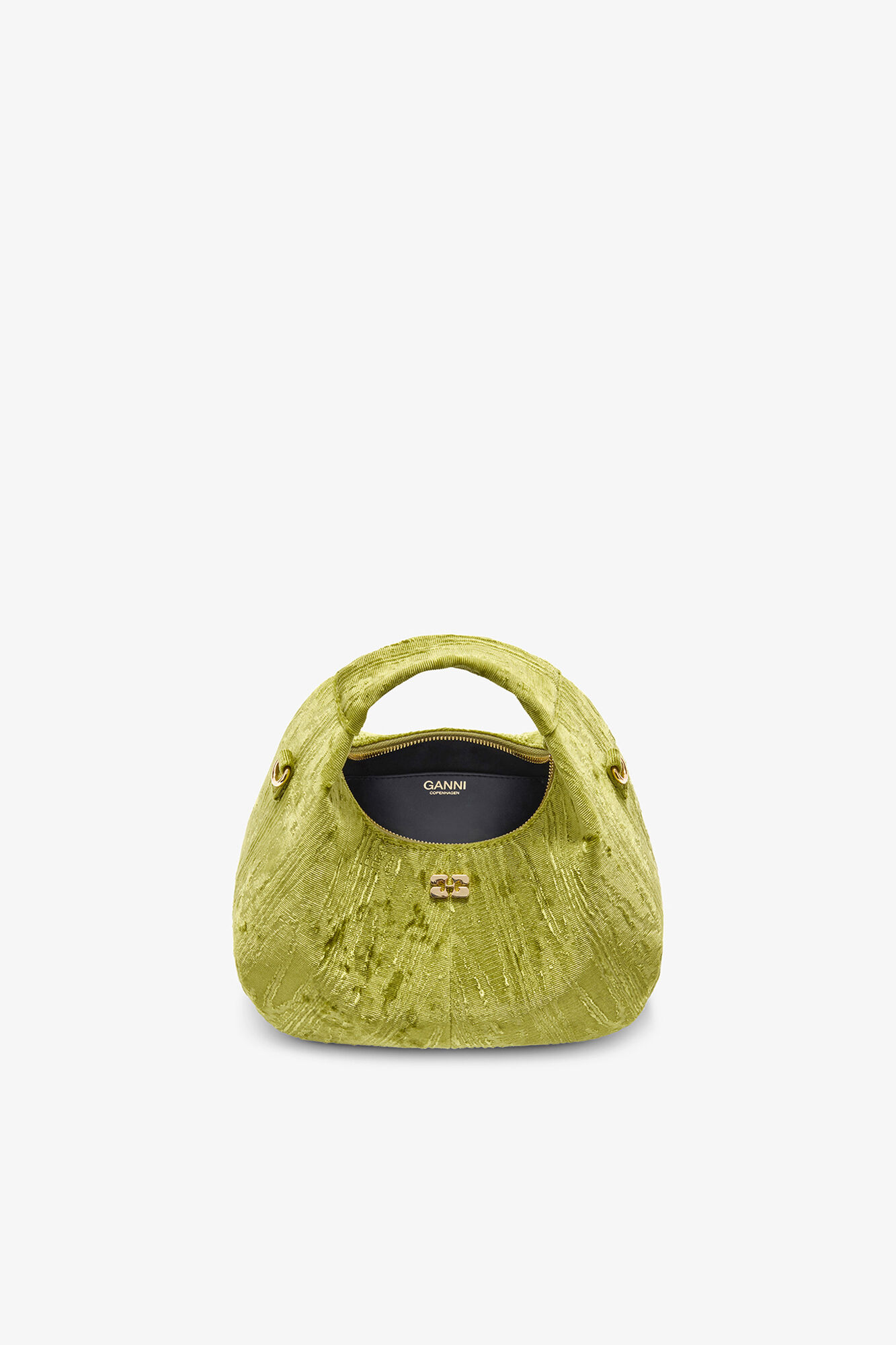 Velvet Moire Mini Hobo Bag, Recycled Polyester, in colour Spinach Green - 3 - GANNI