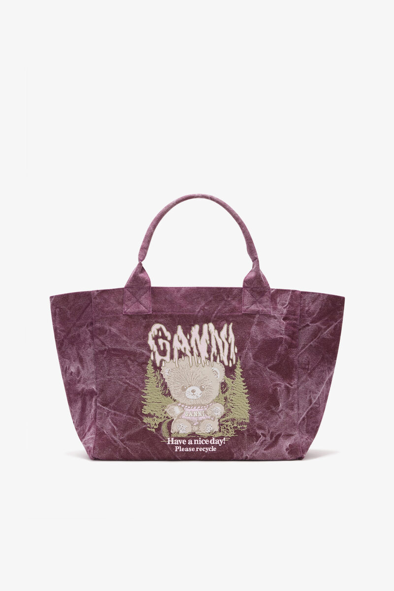 Tote Medium with Forest Teddy, Recycled Cotton, in colour Port Royale - 1 - GANNI