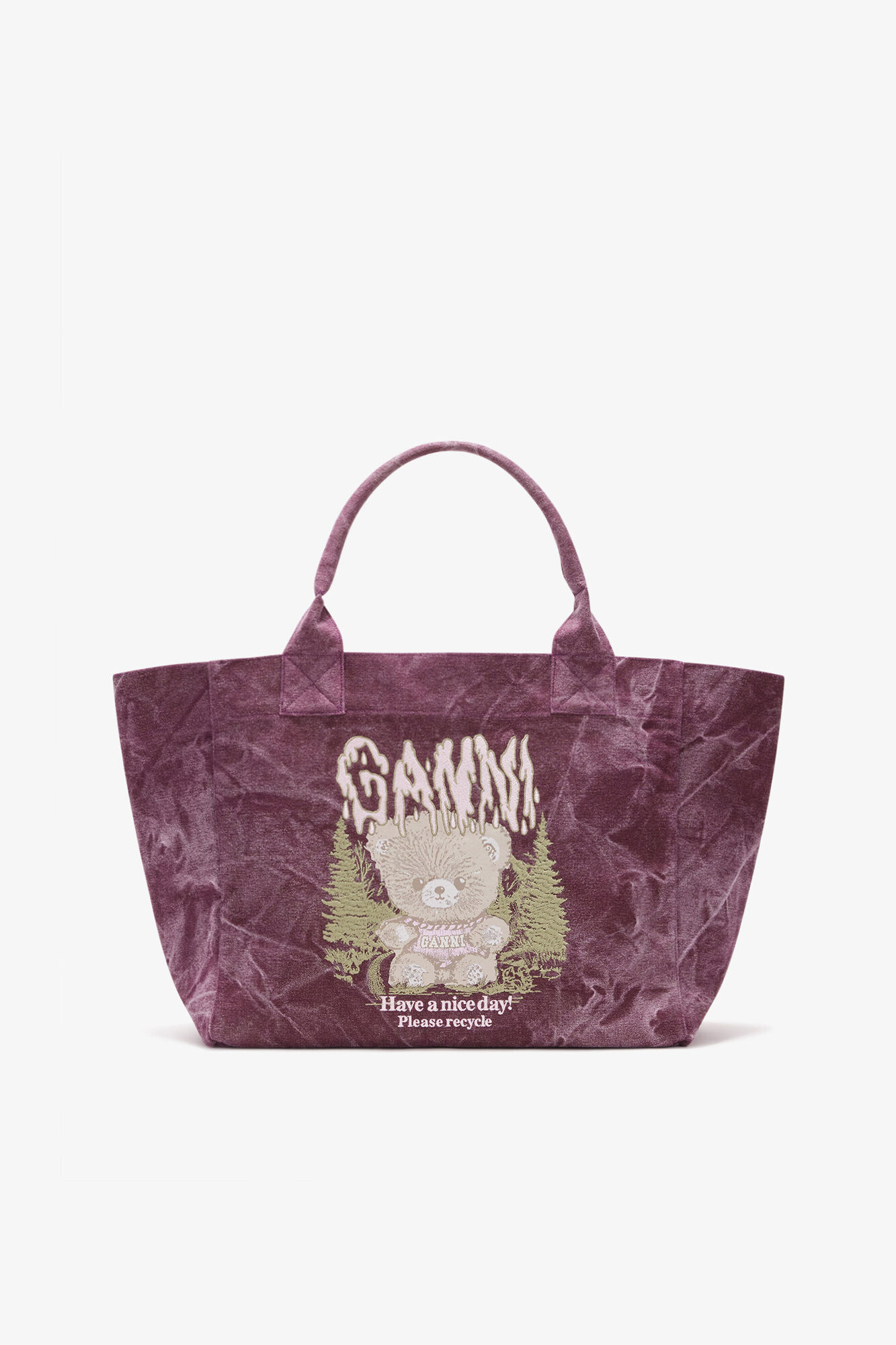 Tote Medium with Forest Teddy, Recycled Cotton, in colour Port Royale - 1 - GANNI