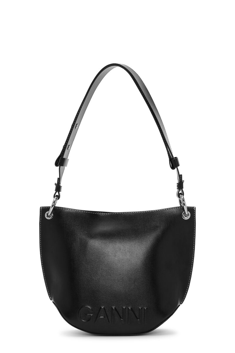 Banner Hobo Bag, Leather, in colour Black - 1 - GANNI