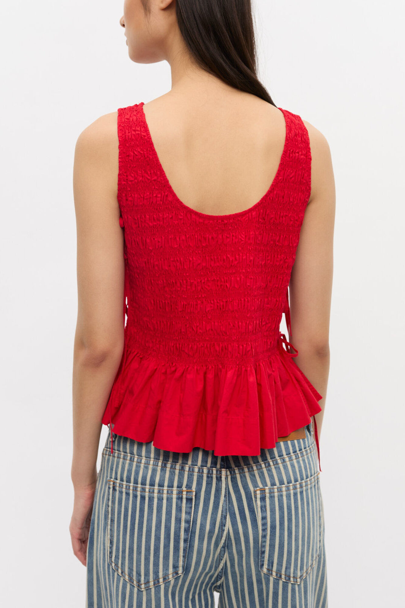 Racing Red Red Cotton Smock Tie Top | GANNI (Global) CA