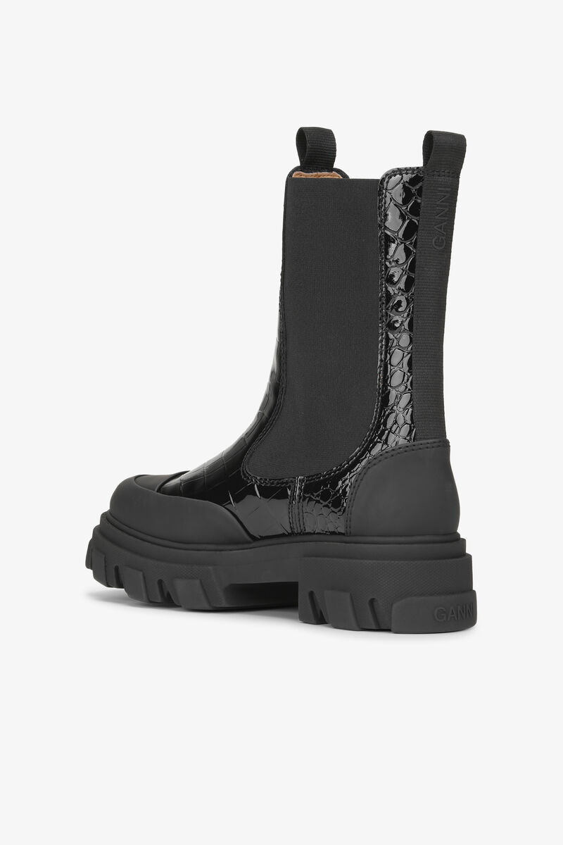 Svarta Lack Croco Chelsea Boots, Polyester, in colour Black - 3 - GANNI