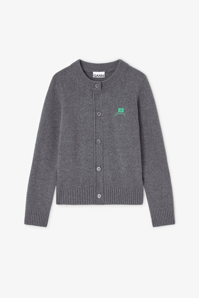 Grey Wool Mix Cardigan, Viscose, in colour Charcoal Grey - 1 - GANNI