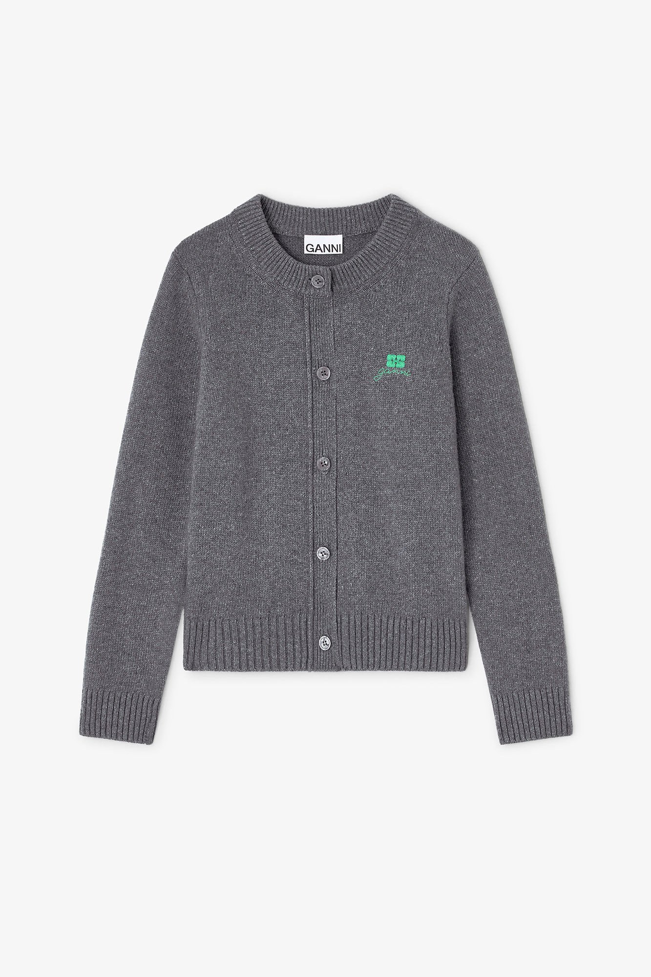 Grey Wool Mix Cardigan, Viscose, in colour Charcoal Grey - 1 - GANNI