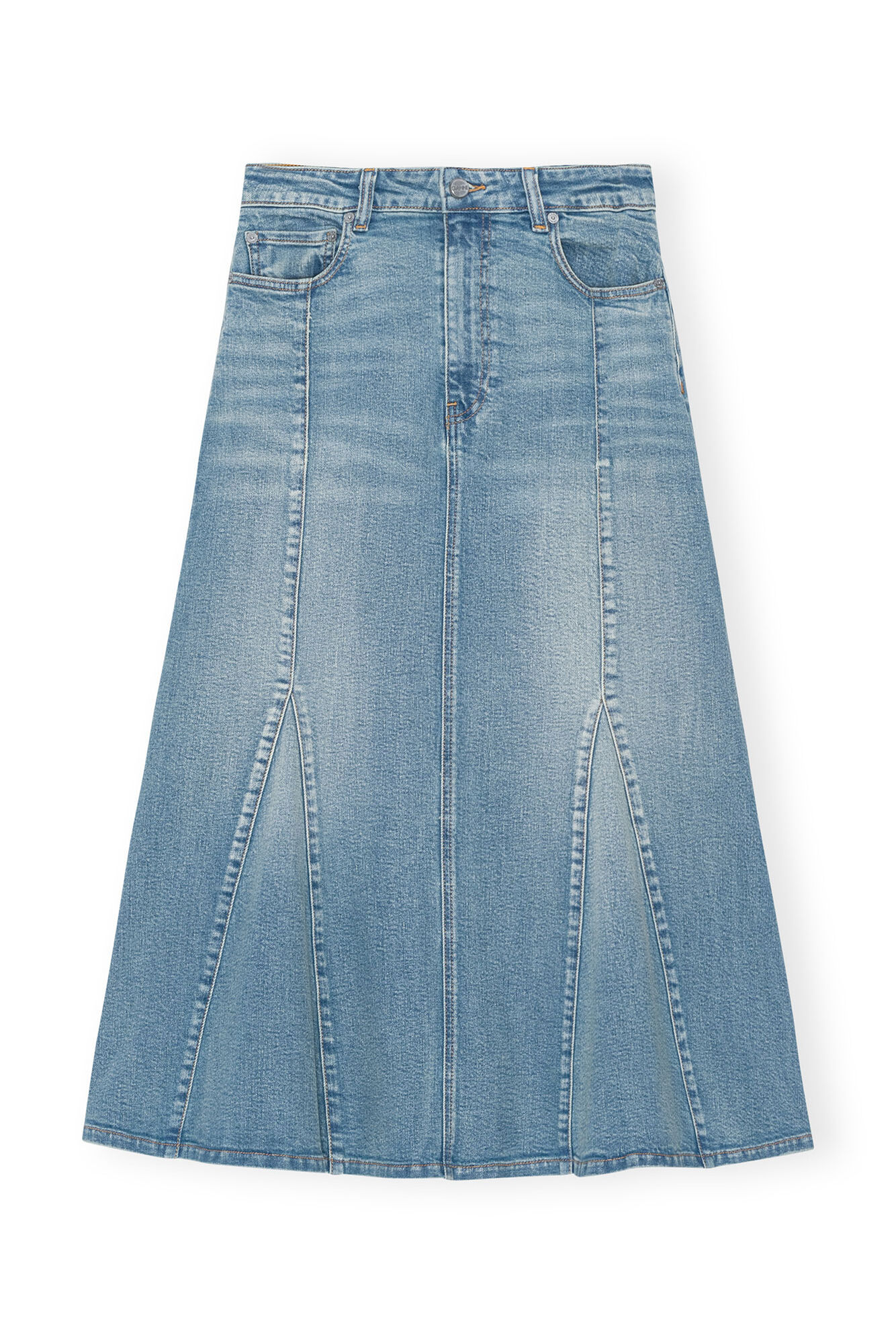 Tint Denim Peplum Skirt, Elastane, in colour Tint Wash - 1 - GANNI