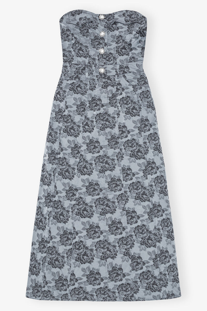Blue Floral Jacquard Long Corsage Kjole, Polyamide, in colour Illusion Blue - 1 - GANNI
