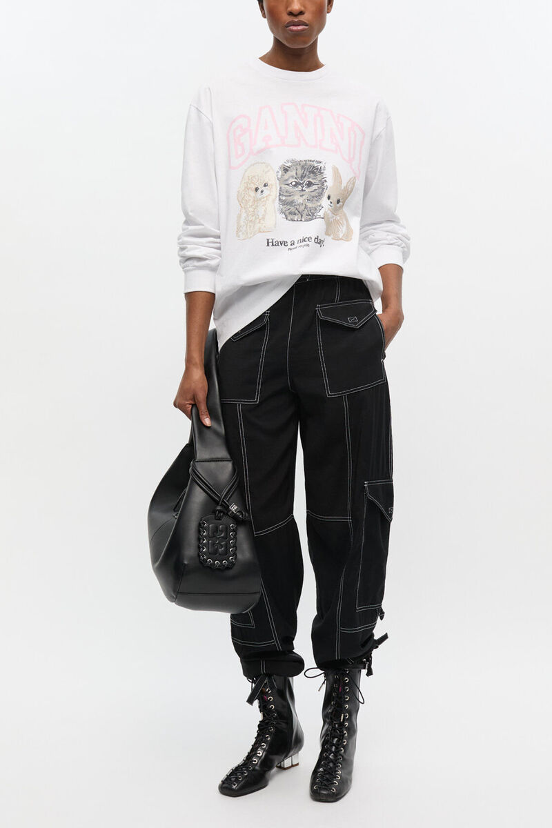 White Animal Print Long-sleeve T-shirt, Organic Cotton, in colour Bright White - 2 - GANNI