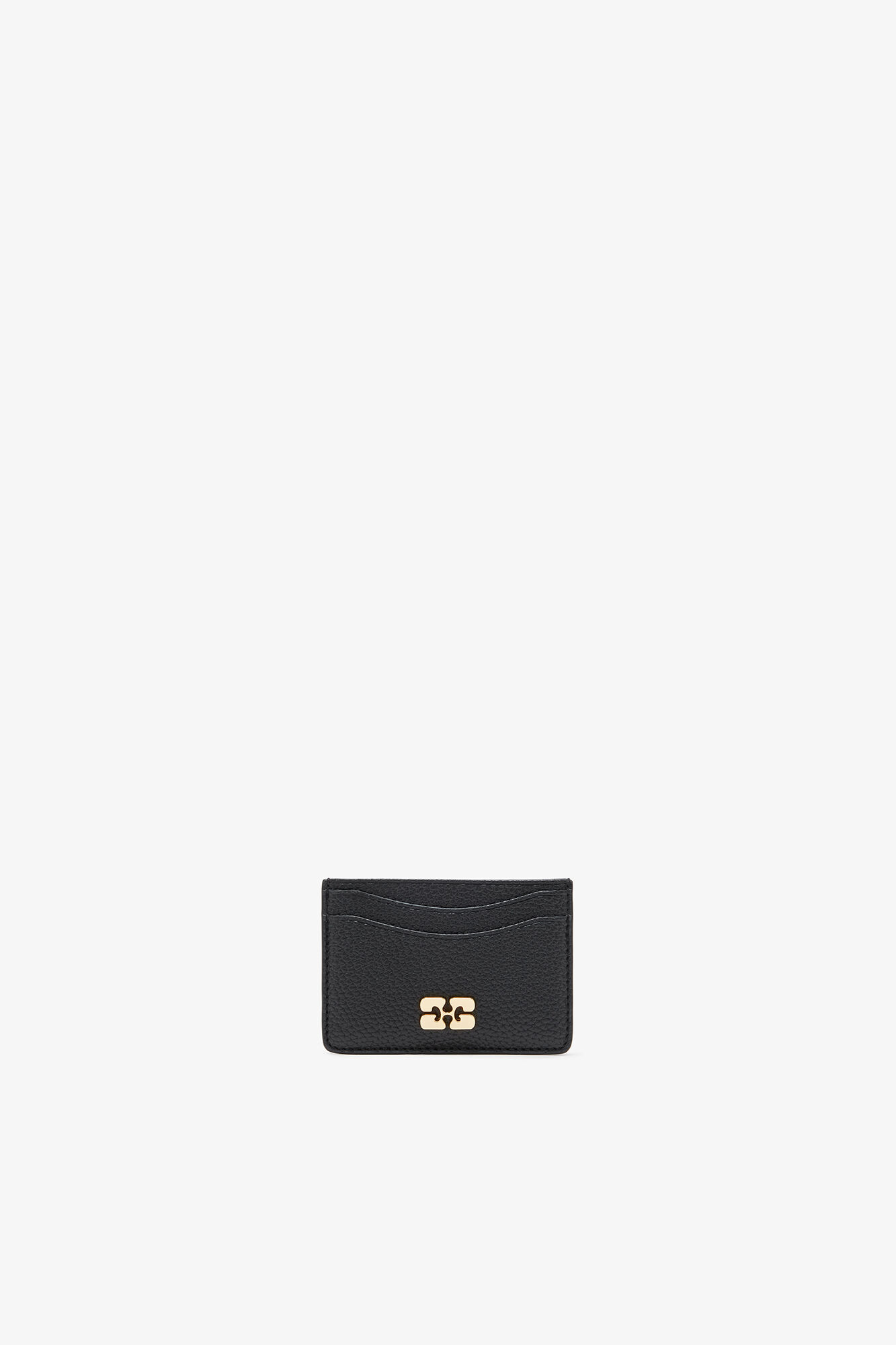 Card Holder in Grained Black with Gold, Recycled Polyester, in colour Black - 1 - GANNI