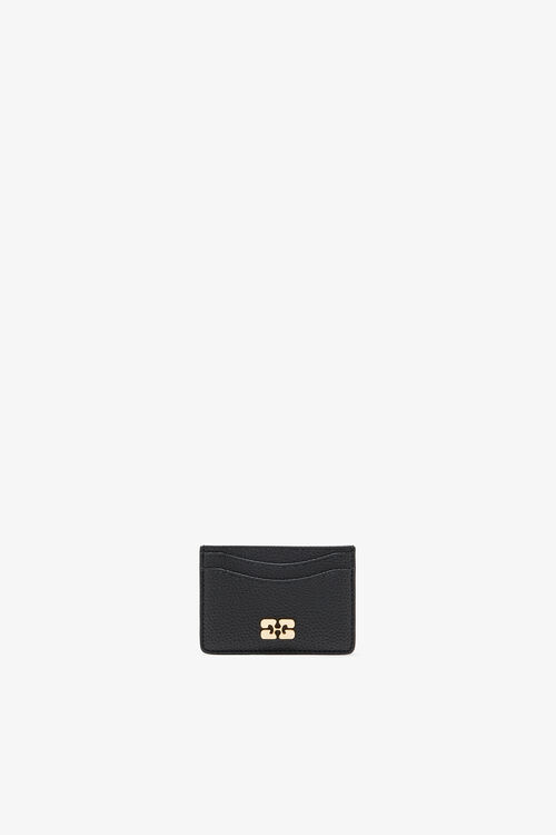 Card Holder in Grained Black with Gold, Black