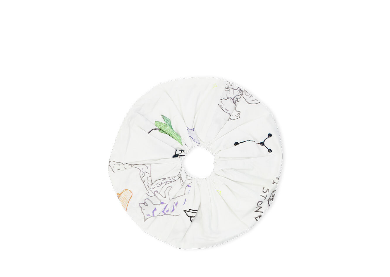 Oversize scrunchie i bomuldspoplin med mønster, Cotton, in colour Bright White - 1 - GANNI