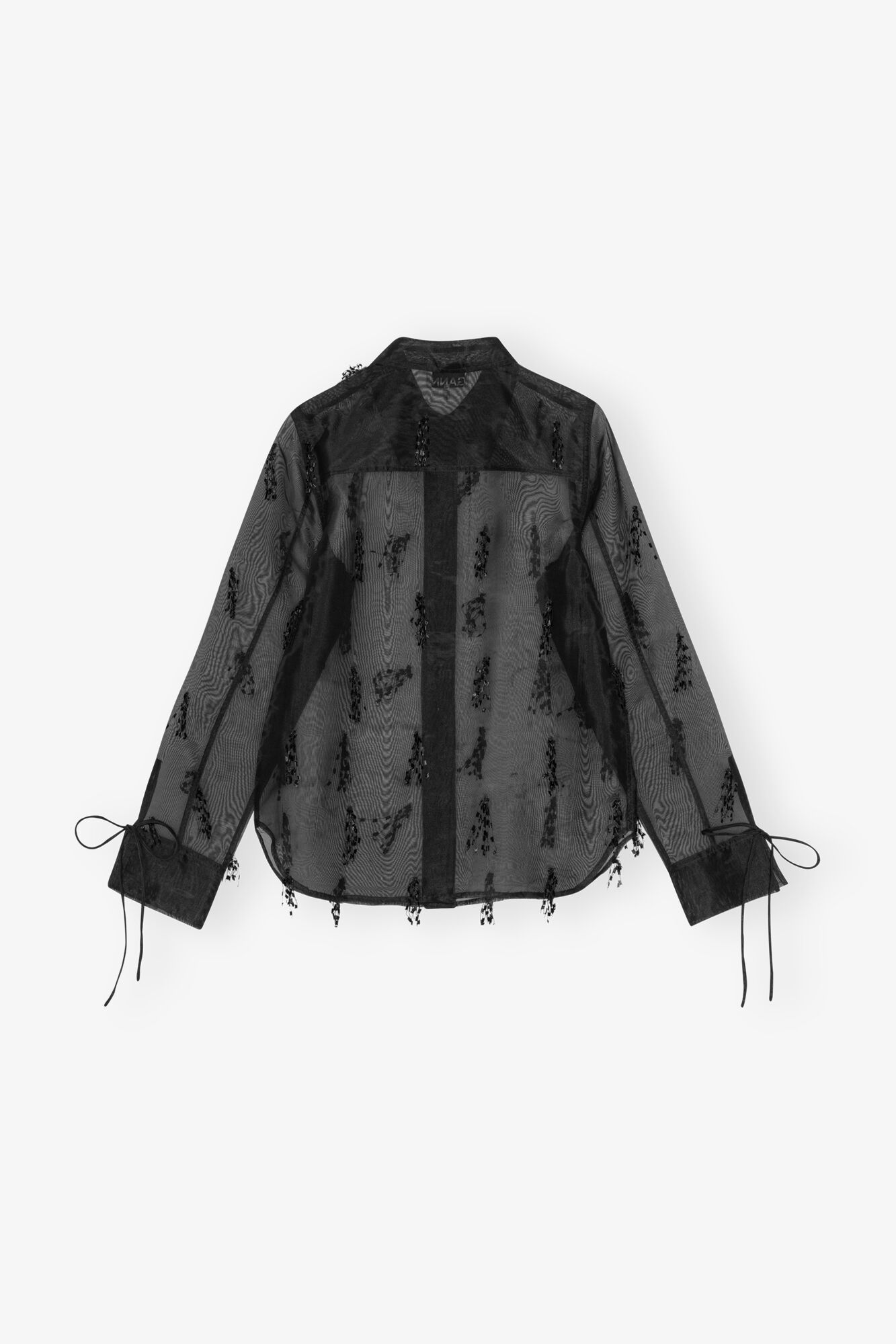 Black Fringed Organza Shirt, Recycled Polyester, in colour Black - 2 - GANNI