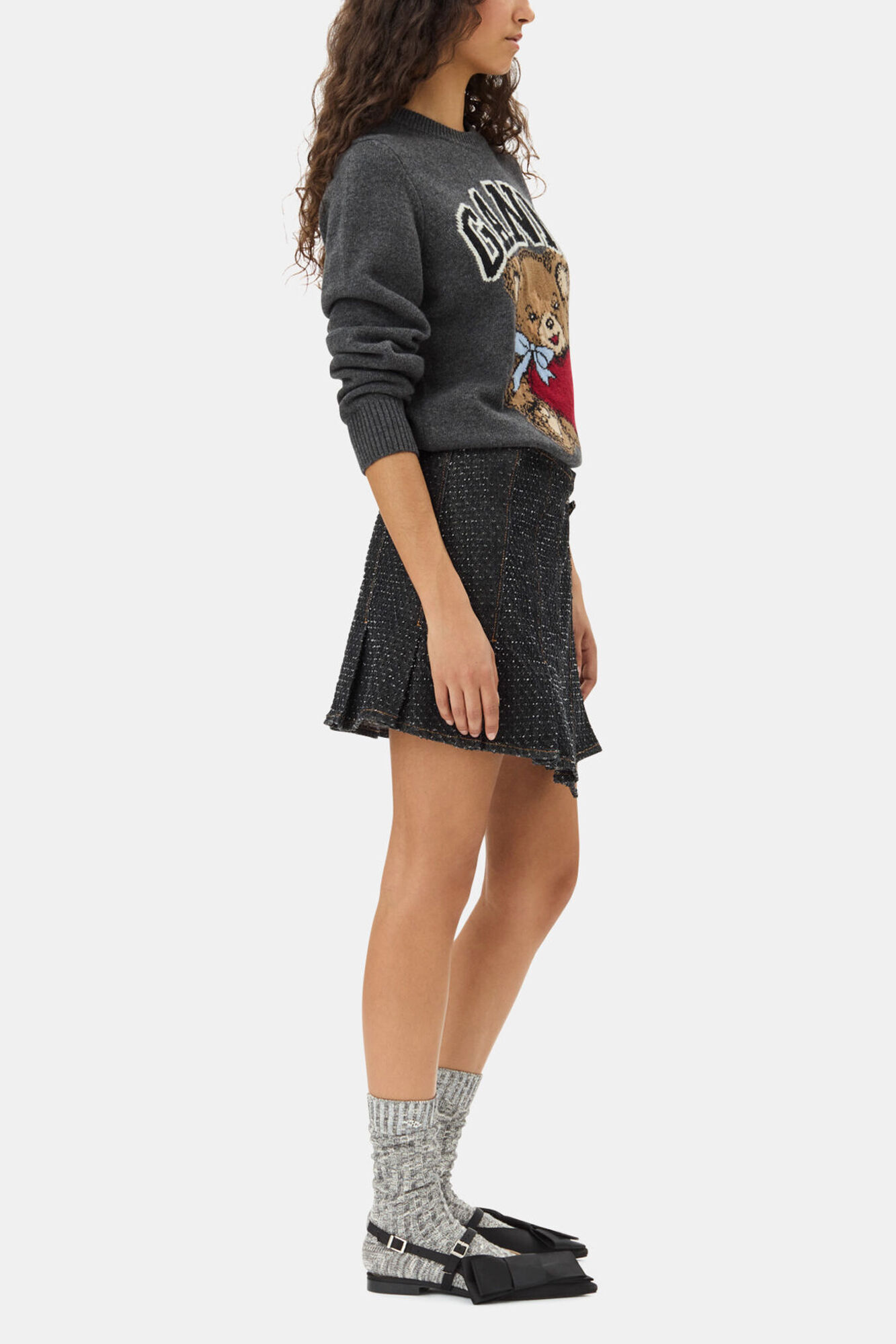 Dark Grey Graphic Bear Sweater, Wool, in colour Gray Quill - 3 - GANNI