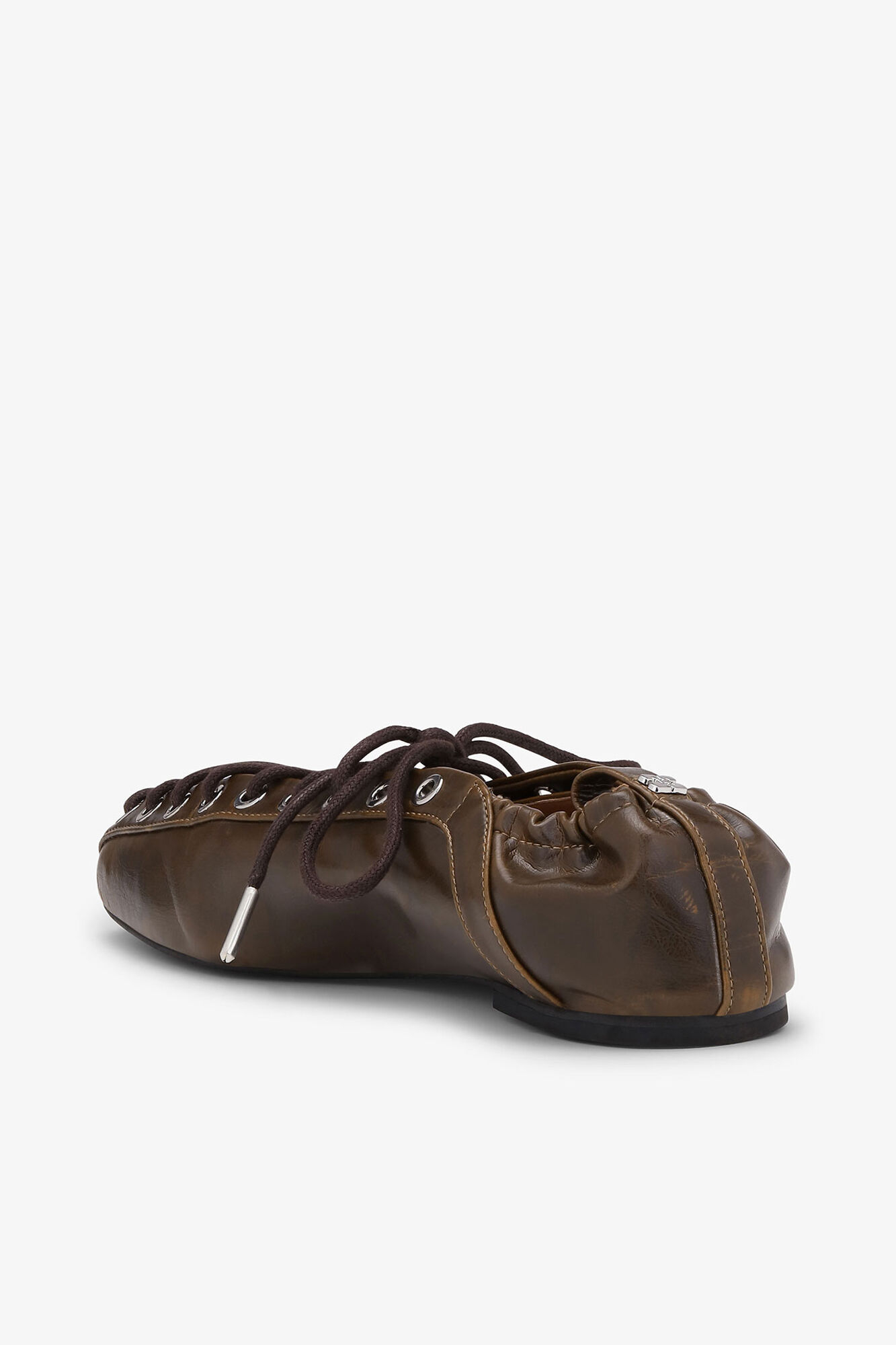 Lace-Up Ballerinas in Dark-Olive Oleatex | GANNI US