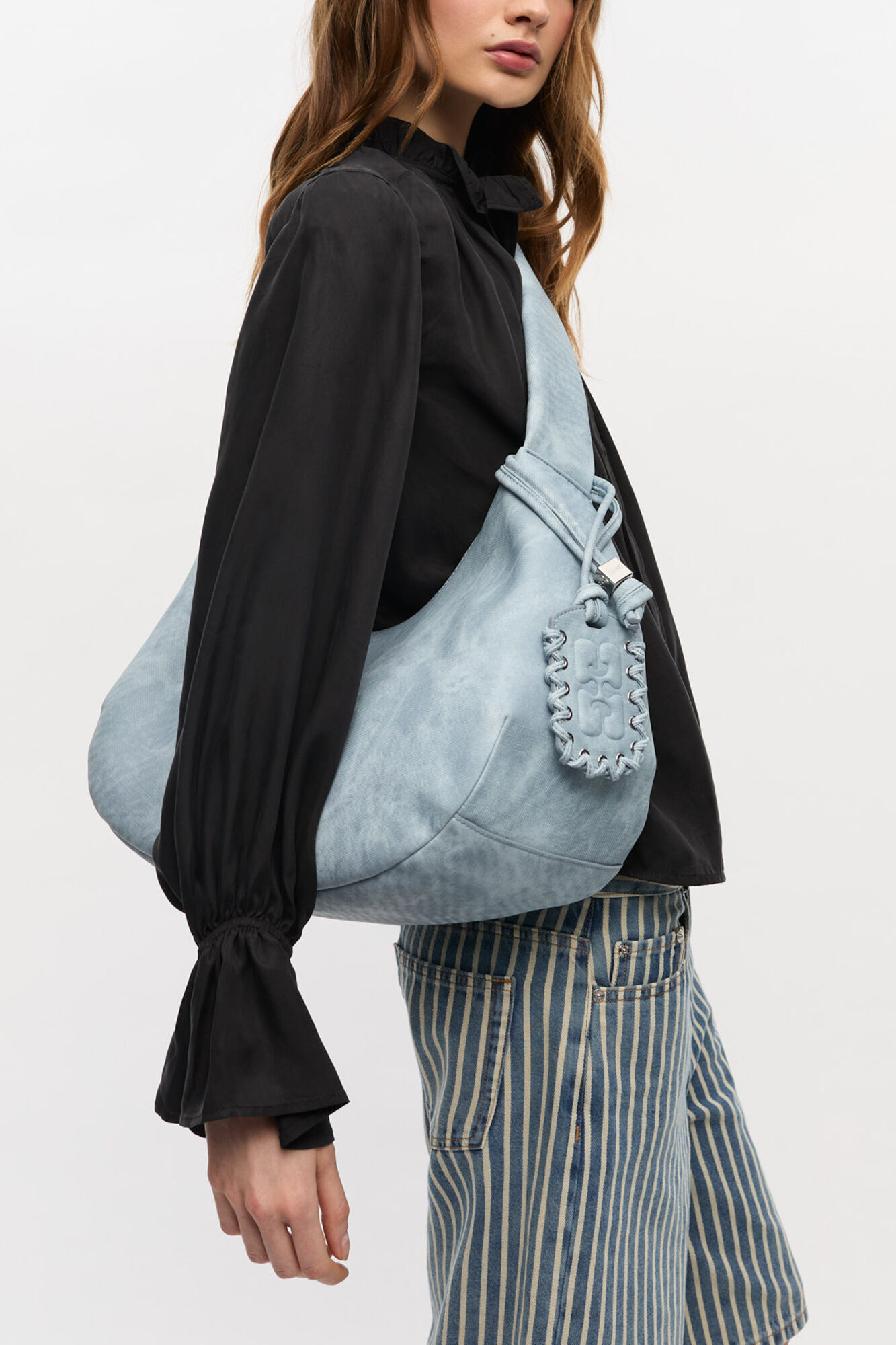 Celestial Blue Bleached Medium Hobo Bag | GANNI (Global) CA