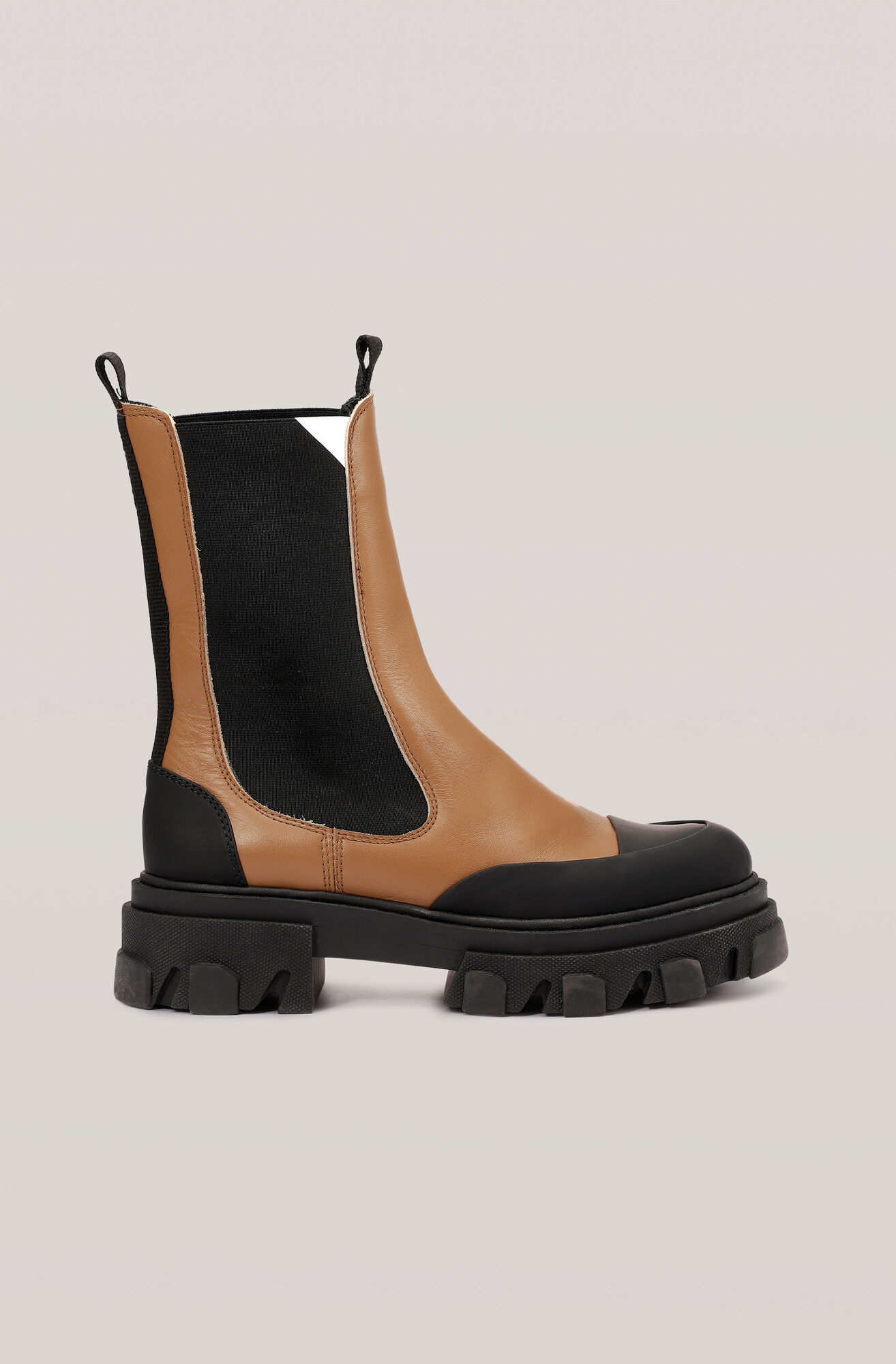 Calf Leather Mid Chelsea Boot, Leather, in colour Tiger's Eye - 1 - GANNI
