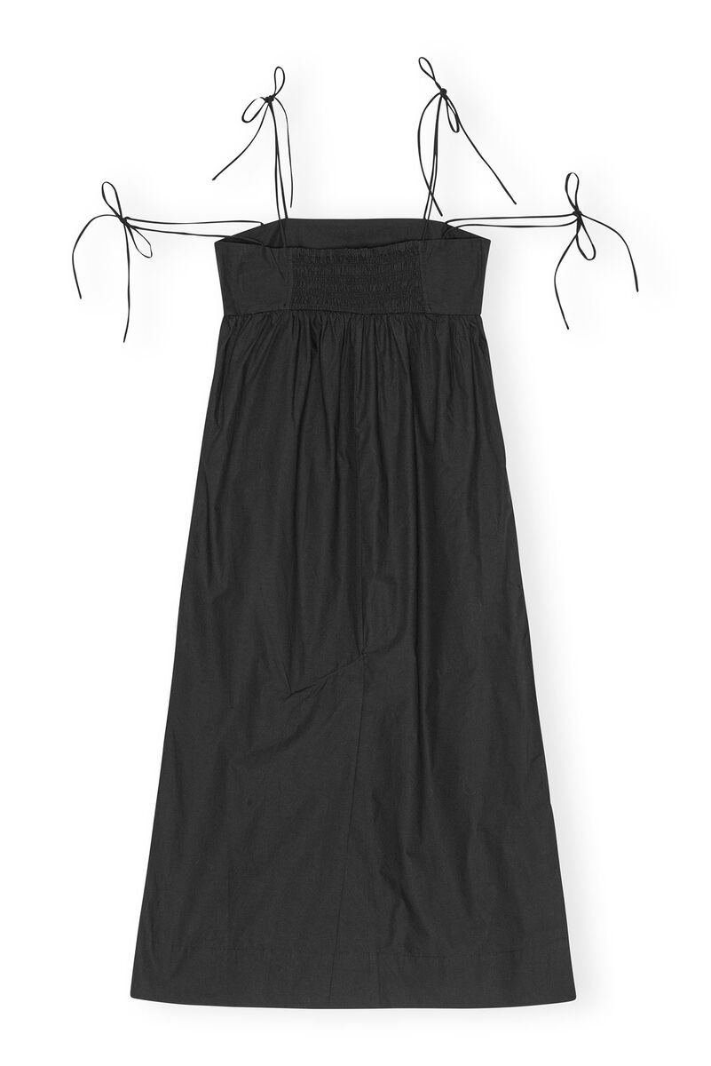 Black Cotton Poplin String Midi-kjole, Cotton, in colour Black - 2 - GANNI