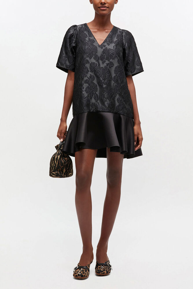 Satin Cloque Mini Dress, Black