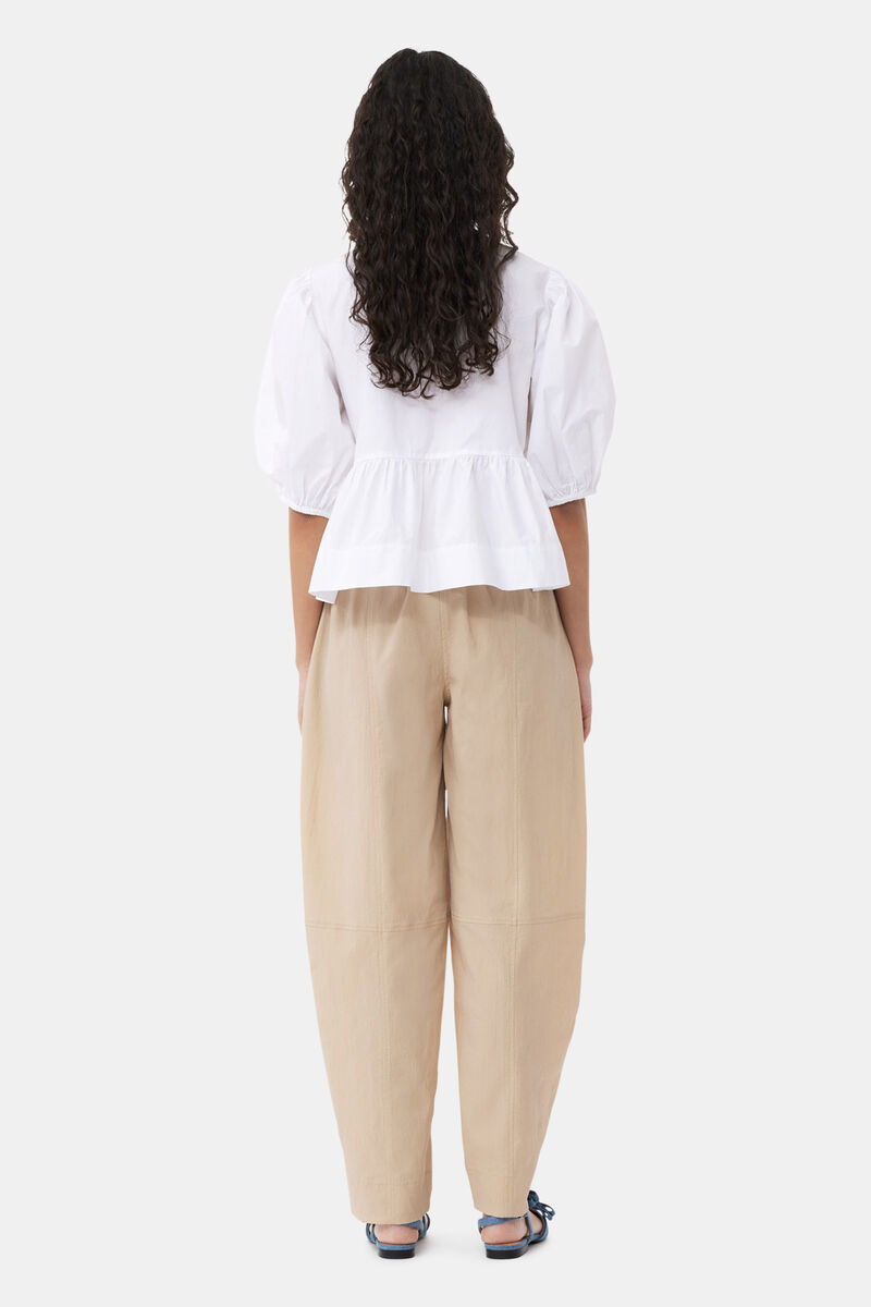 Beige Elasticated Curve Trousers, Cotton, in colour Safari - 2 - GANNI