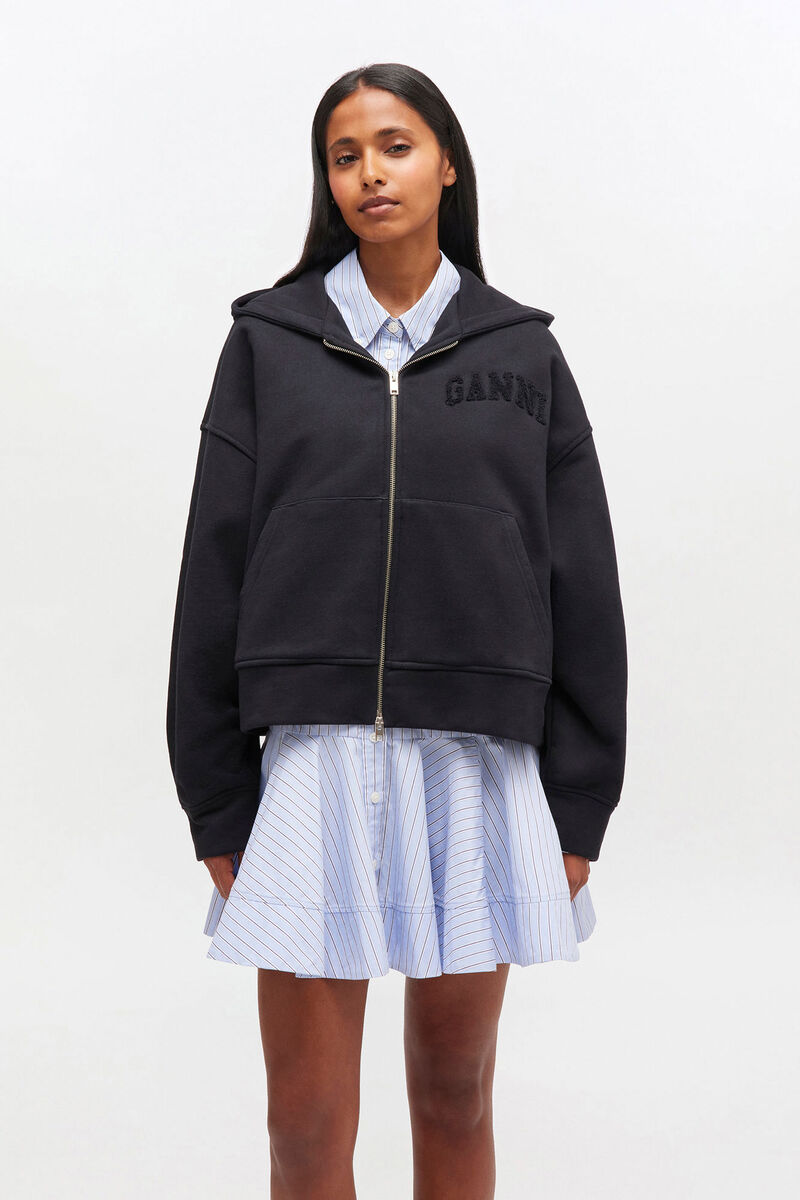 Black Two-way Zip Hoodie, in colour Black/Black - 2 - GANNI