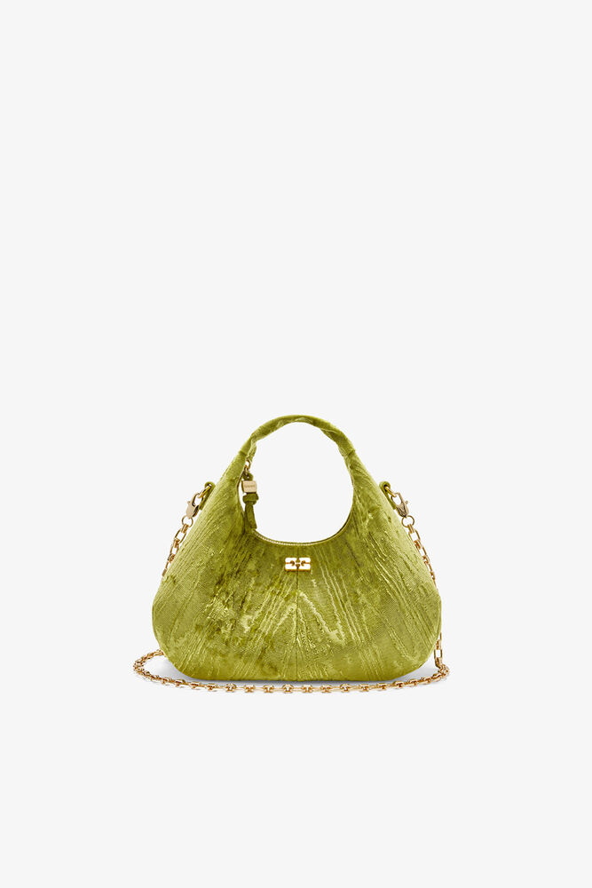 Mini Hobo taske i velour moir&eacute;-tekstur, Spinach Green