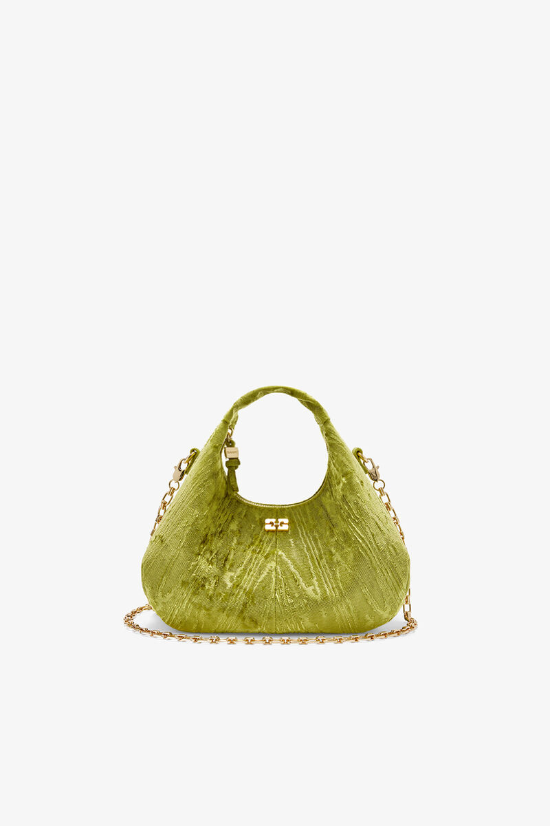 Velvet Moire Mini Hobo Bag, Recycled Polyester, in colour Spinach Green - 1 - GANNI