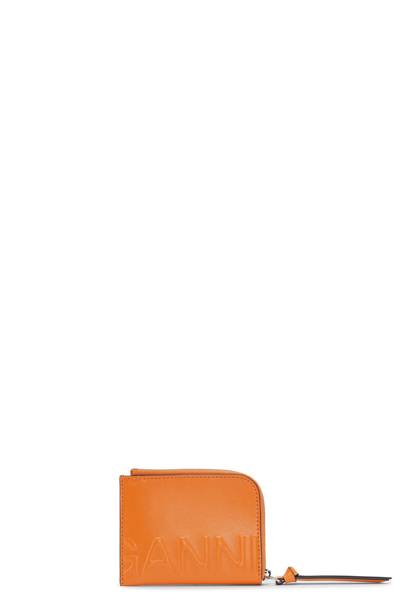 Banner Card Holder, Leather, in colour Vibrant Orange - 1 - GANNI