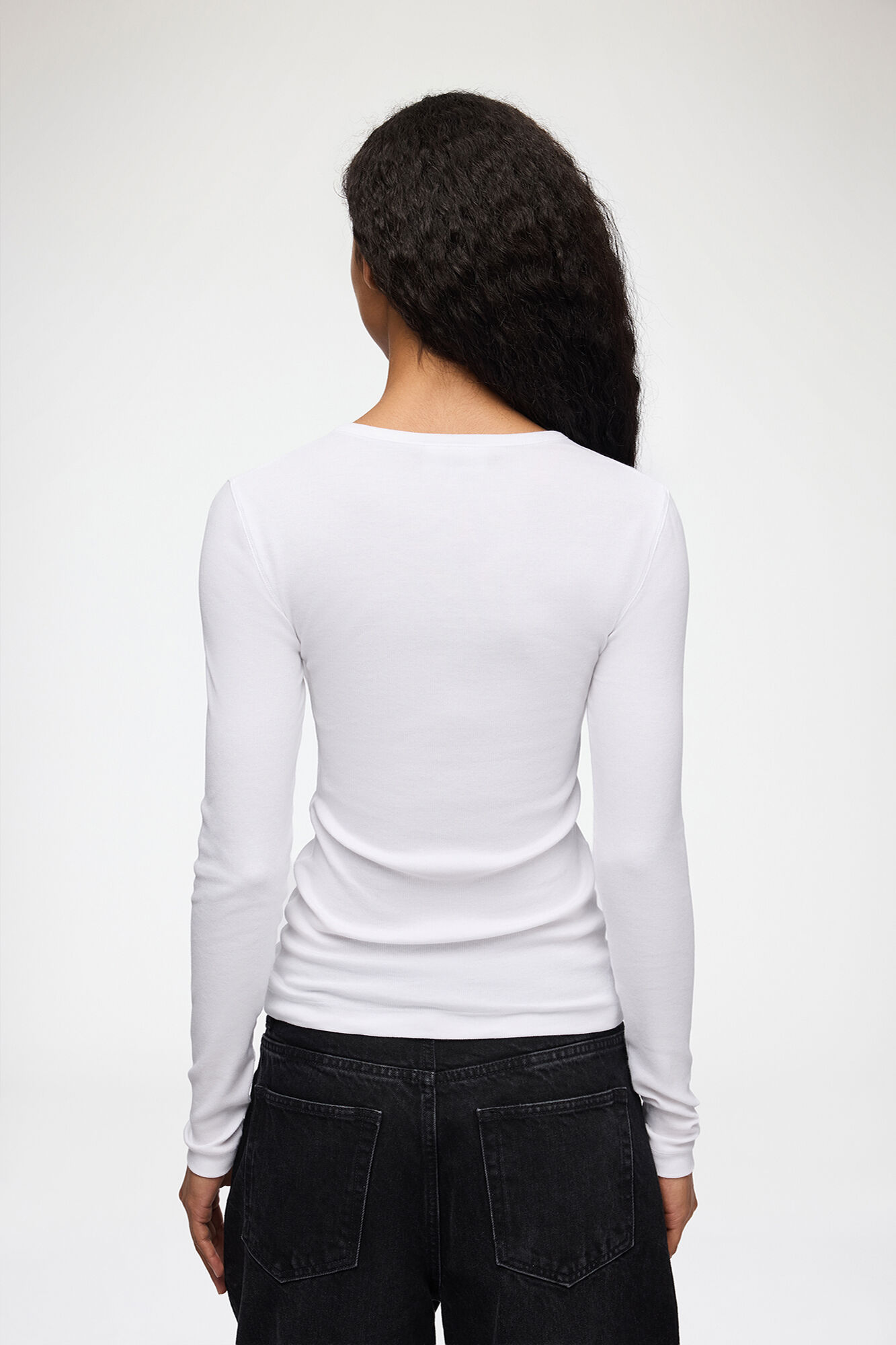 Rib Long-sleeve Top, Organic Cotton, in colour Bright White - 3 - GANNI