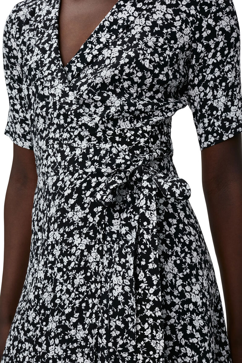 Printed Crepe Wrap Dress, LENZING™ ECOVERO™, in colour Black - 3 - GANNI