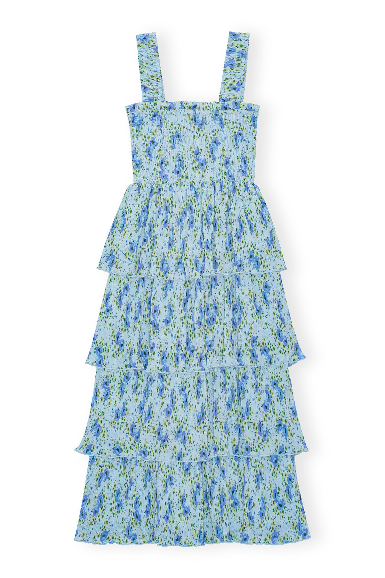 Pleated Georgette Smock Midikjole, Recycled Polyester, in colour Ice Water - 2 - GANNI