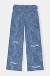Printed Laser Denim Laser Denim Embroided Mid Waist Belt Pants, Cotton, in colour Light Denim - 2 - GANNI
