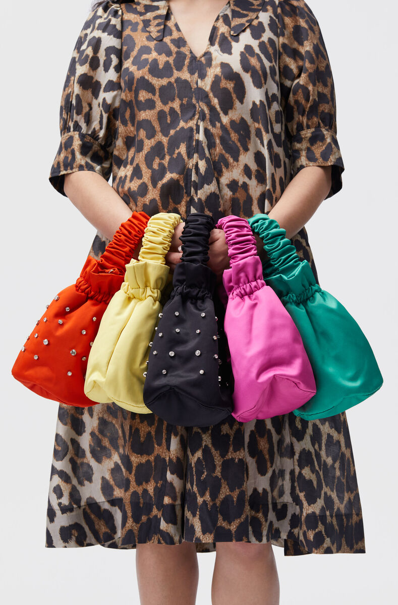 Väska med rynkat handtag, Polyester, in colour Kelly Green - 2 - GANNI