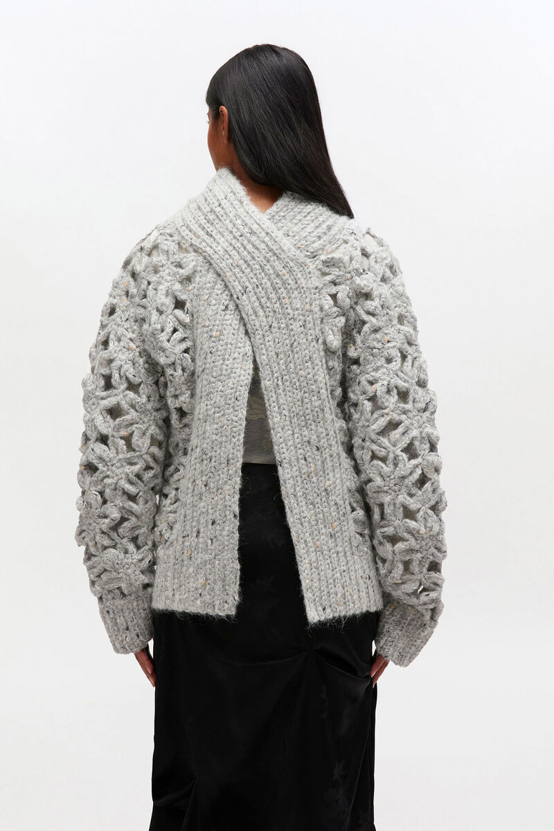 Pull en crochet à fleurs grises, Elastane, in colour Paloma - 3 - GANNI