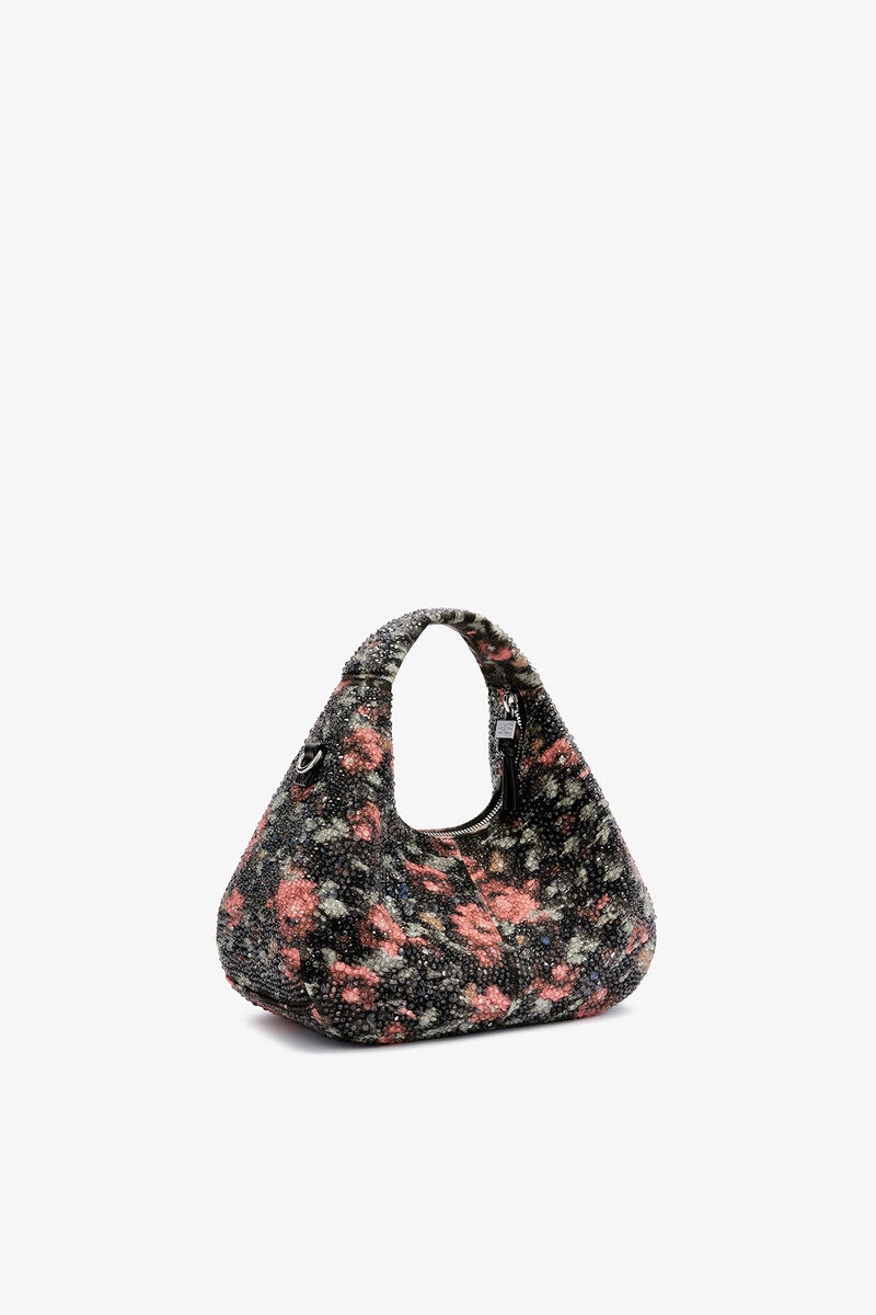 Mini Hobo Bag with Beaded Flower, Recycled Cotton, in colour Black - 2 - GANNI