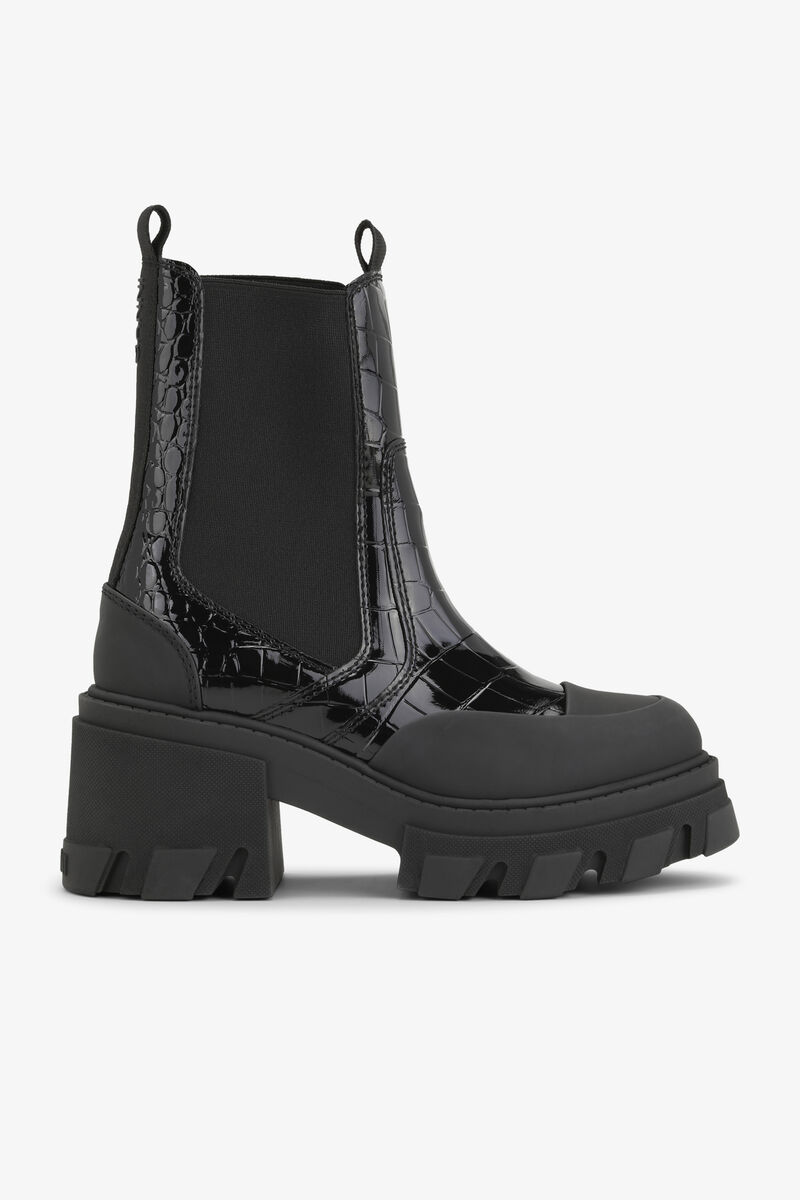Black Patent Croco Chelsea Boots, Polyester, in colour Black - 1 - GANNI