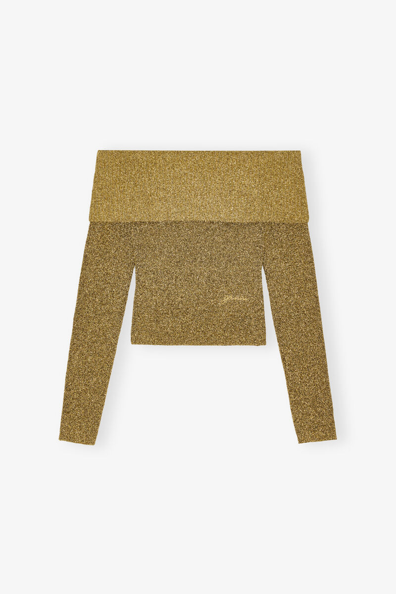Guldig Glittrig Off-Shoulder Blus, Metallic fiber, in colour Gold - 1 - GANNI