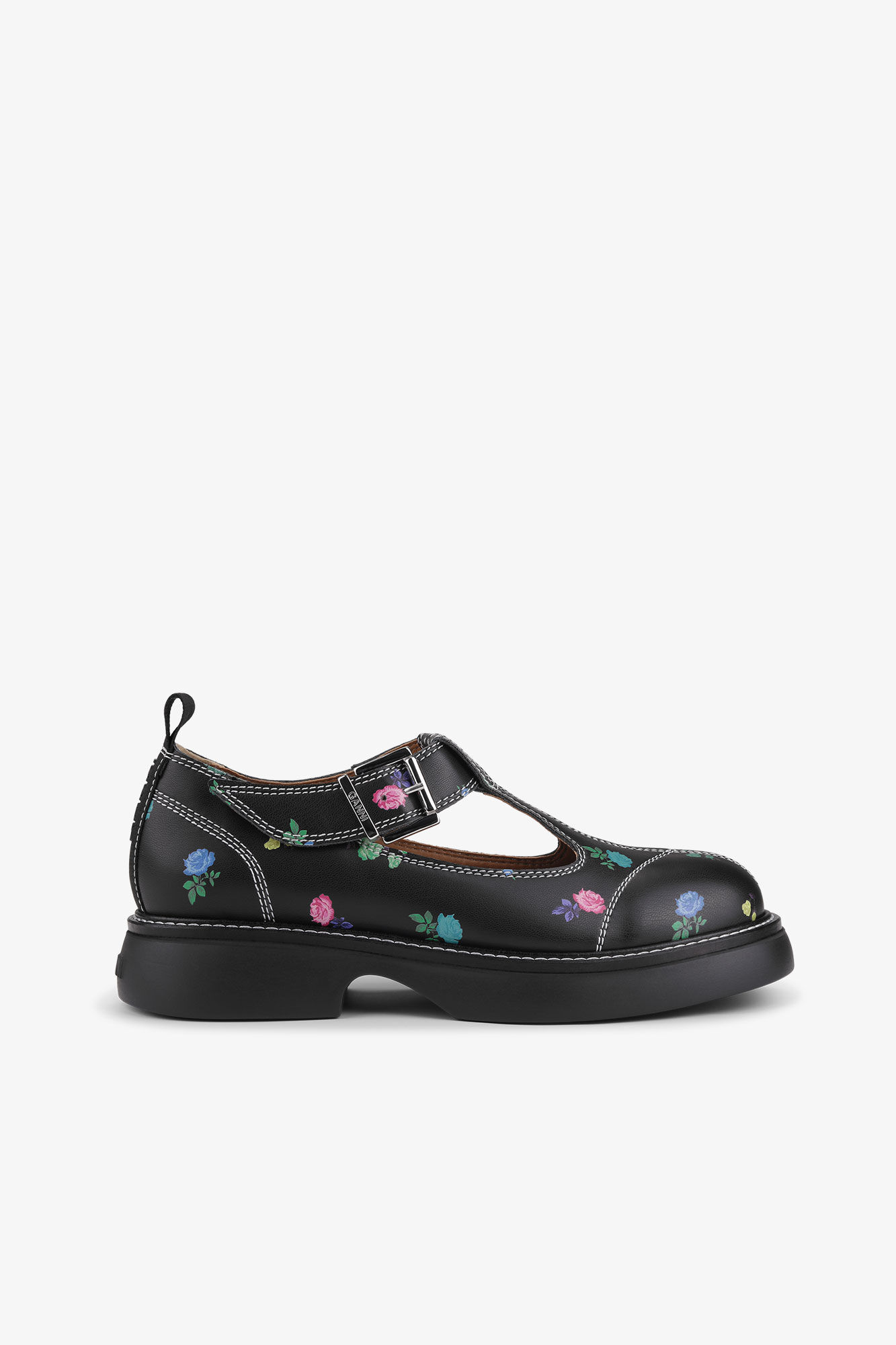 Flower Everyday Buckle Mary Jane Shoes, Polyester, in colour Black - 1 - GANNI