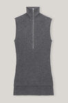 Ribbed Wool Zip Vest, Merino Wool, in colour Phantom - 1 - GANNI