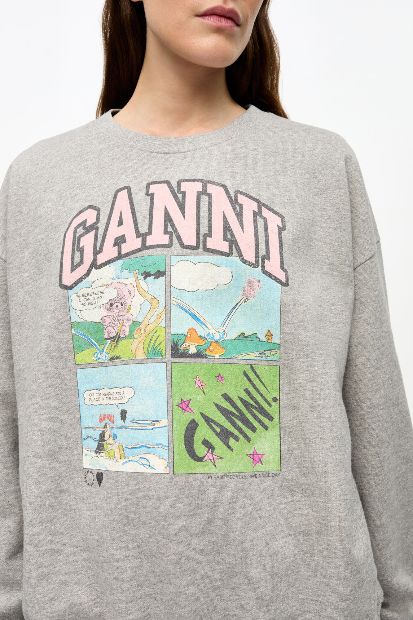 Grey Isoli Oversized Graphic Sweatshirt, Organic Cotton, in colour Paloma Melange - 3 - GANNI