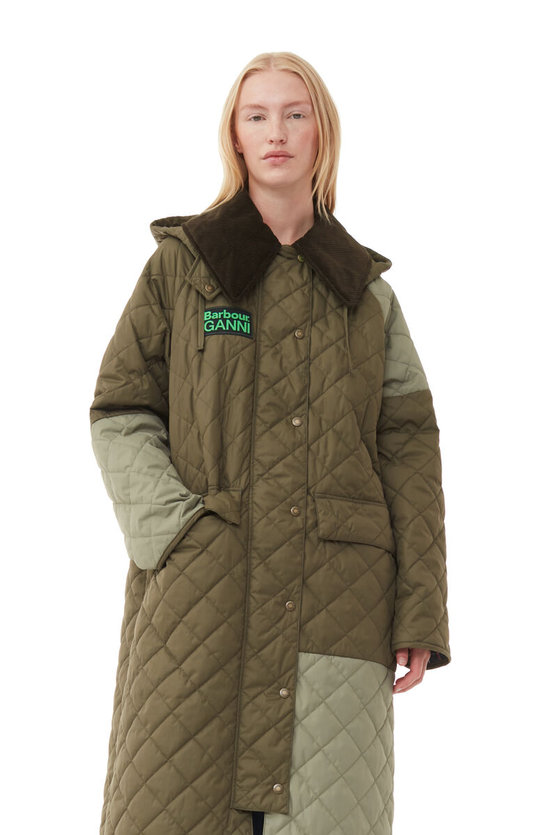 GANNI x Barbour Burghley Quilted Jacket, Recycled Polyester, in colour Kalamata - 2 - GANNI