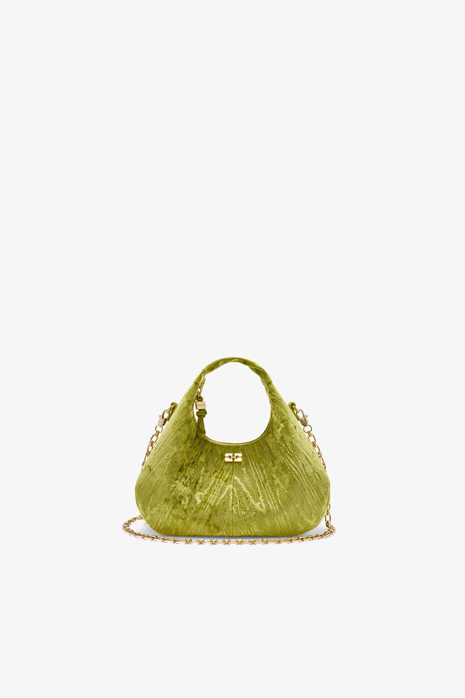 Velvet Moire Mini Hobo Bag, Spinach Green