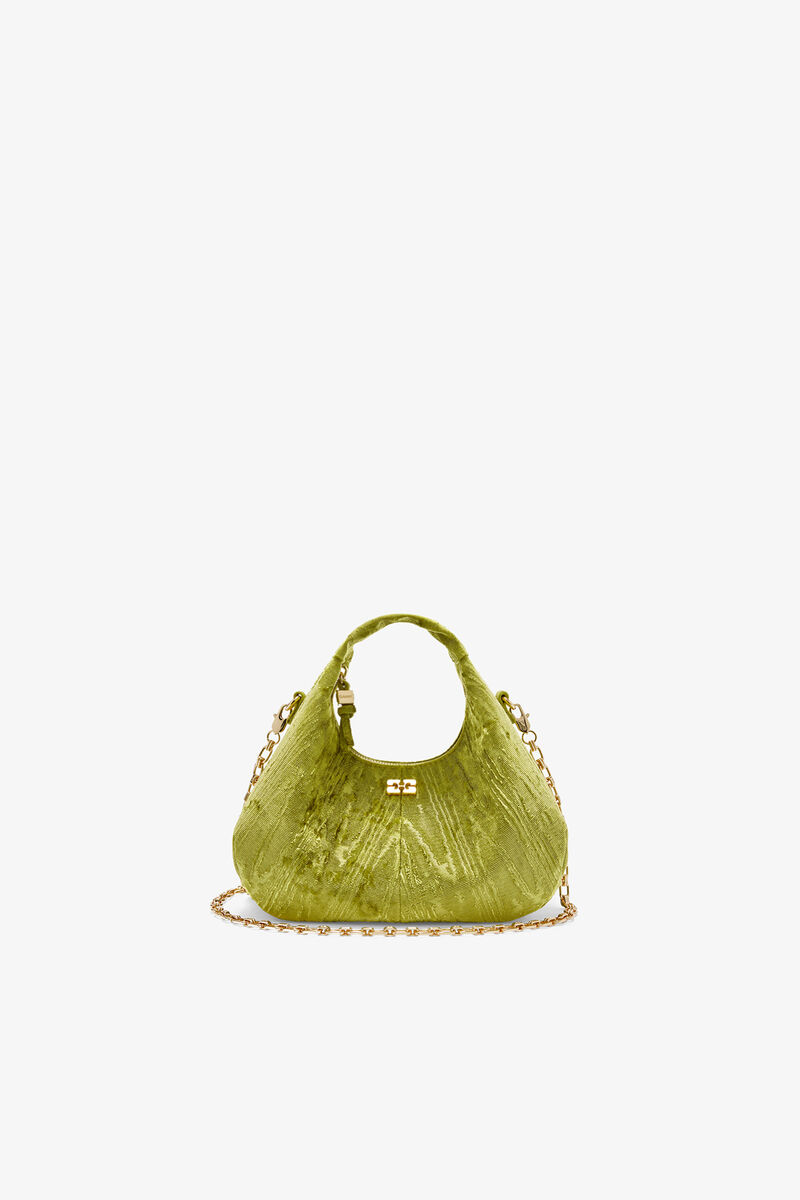 Mini-Hobo-Tasche aus Samt mit Moir&eacute;-Effekt, Recycled Polyester, in colour Spinach Green - 1 - GANNI