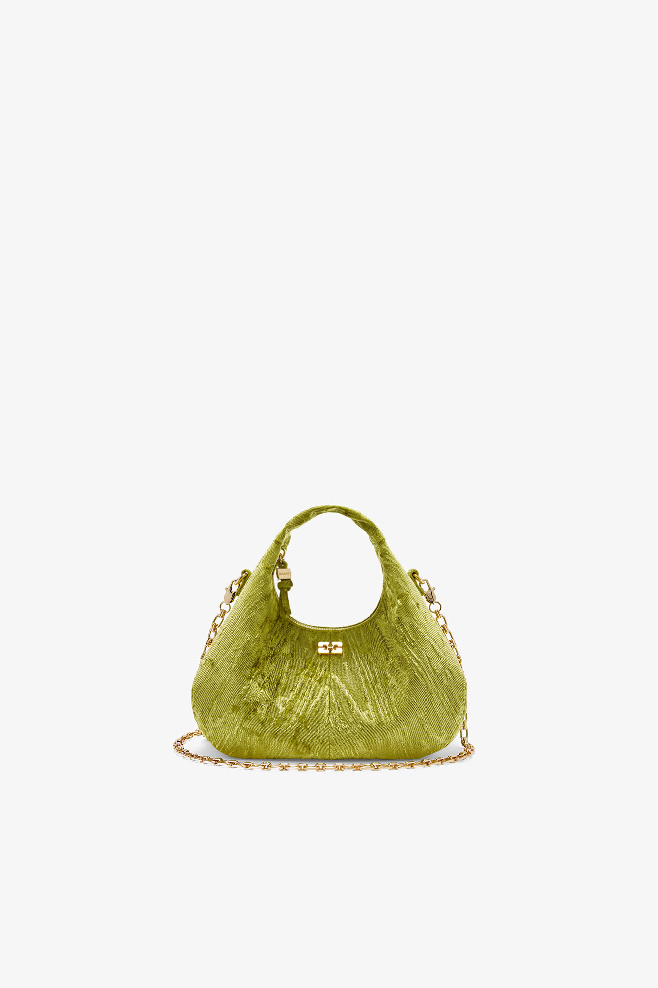 Mini-Hobo-Tasche aus Samt mit Moir&eacute;-Effekt, Recycled Polyester, in colour Spinach Green - 1 - GANNI