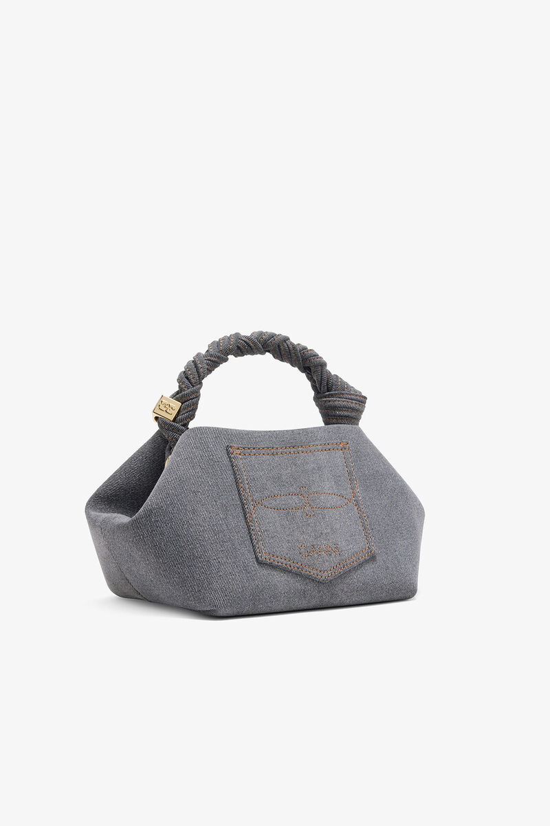Washed Grey Small Bou Bag, Recycled Cotton, in colour Lava Smoke - 2 - GANNI