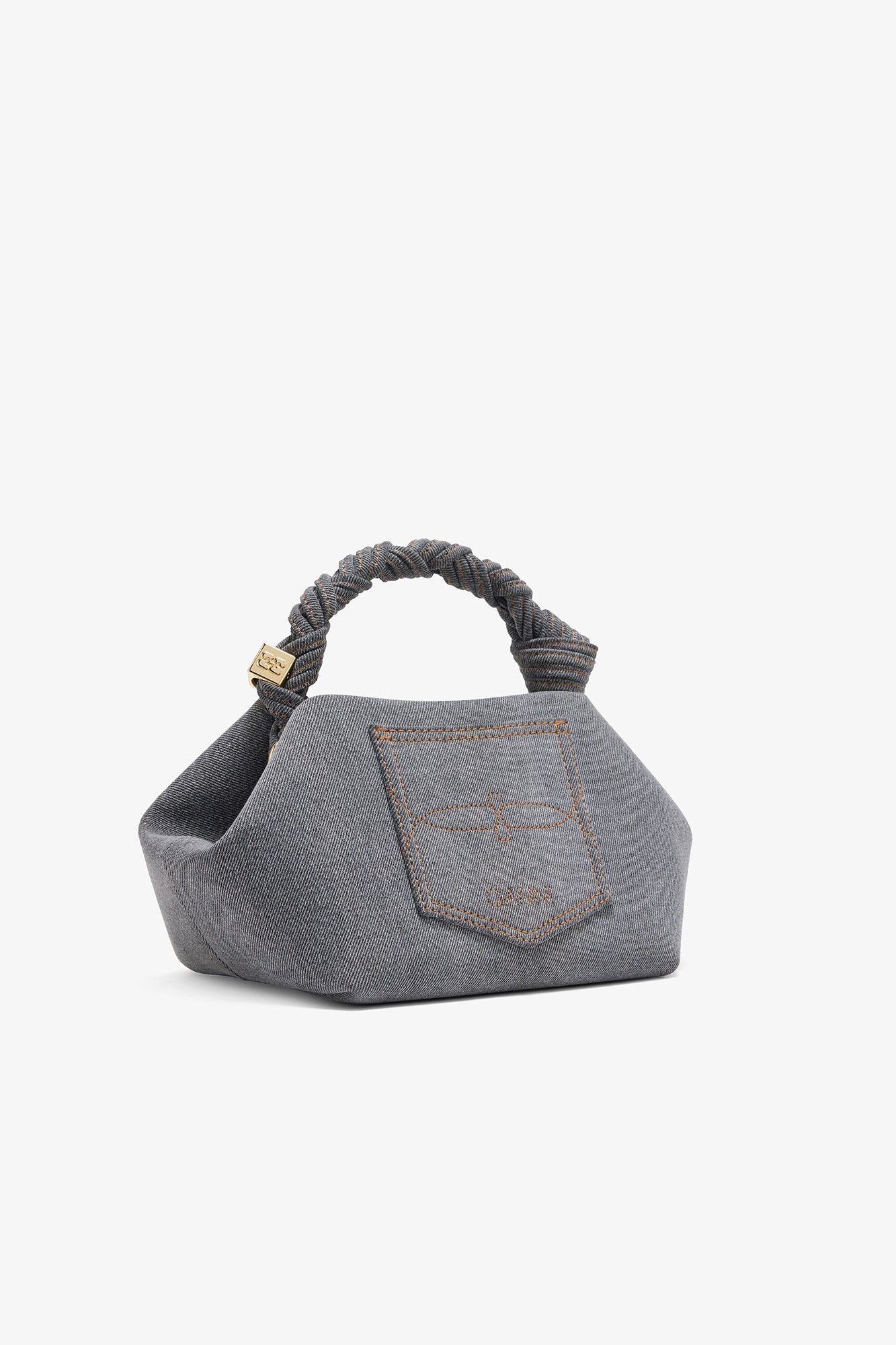 Washed Grey Small Bou Bag, Recycled Cotton, in colour Lava Smoke - 2 - GANNI