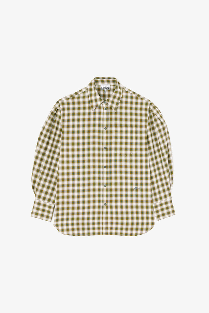 Shirt in Light Check Flannel, Green Moss